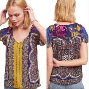 MOULINETTE SOEURS Anthropologie Paisley Cap Sleeve Blouse